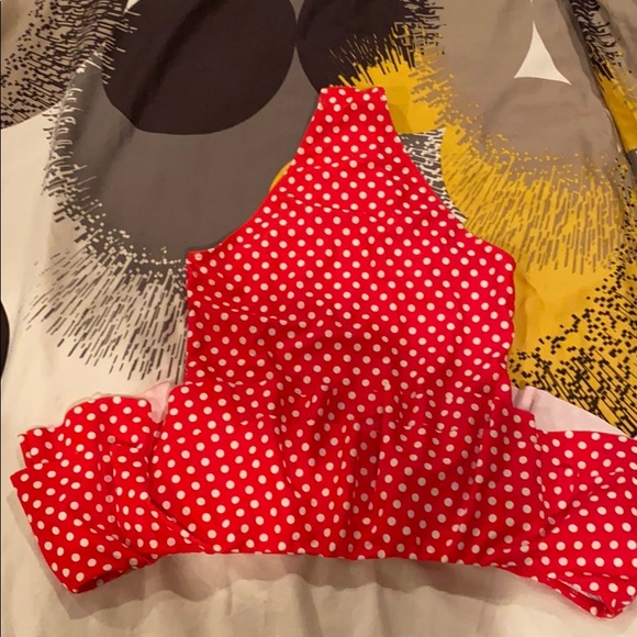 Red and white polka dot one piece swimsuit - Picture 2 of 3
